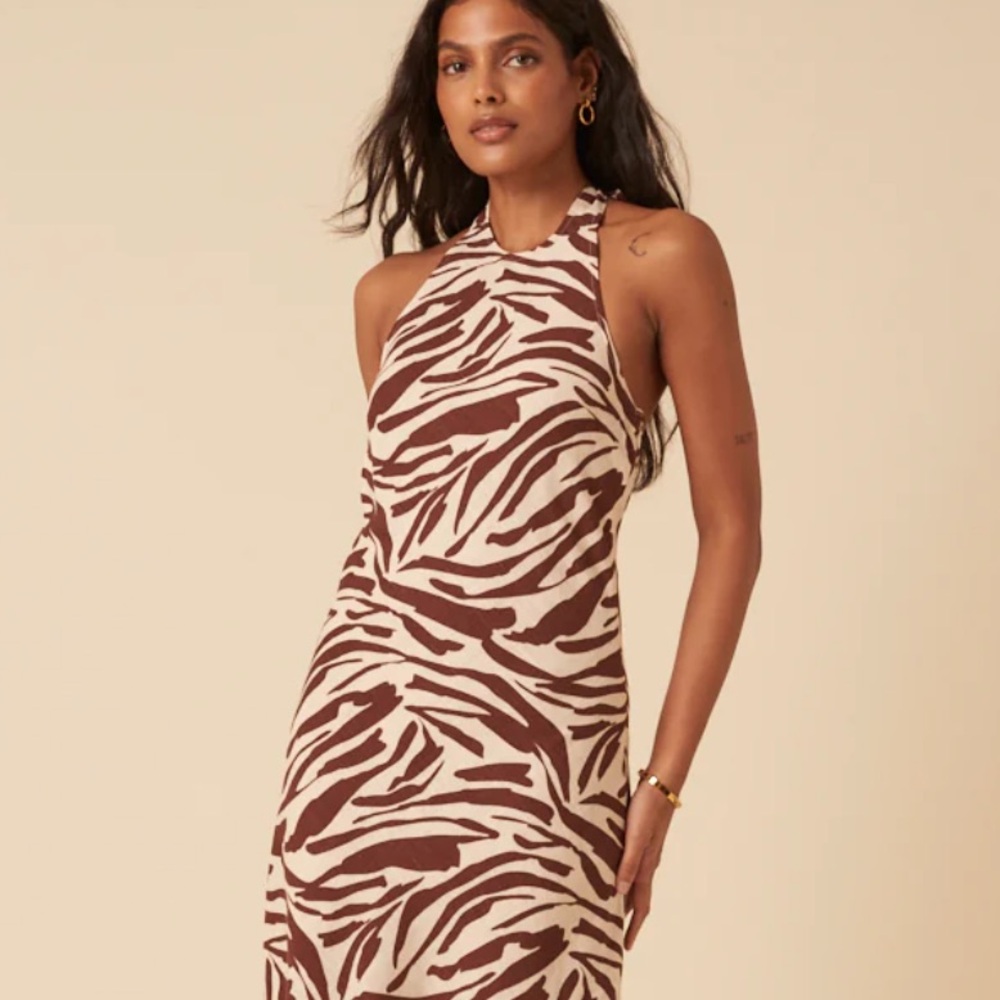 Tart Asymmetrical Zebra Print Dress - brown and White